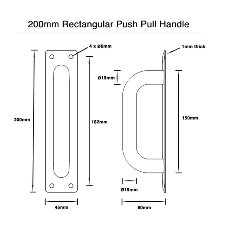 200mm Push and Pull Door Plate Matt Black Finish The Tapware Outlet
