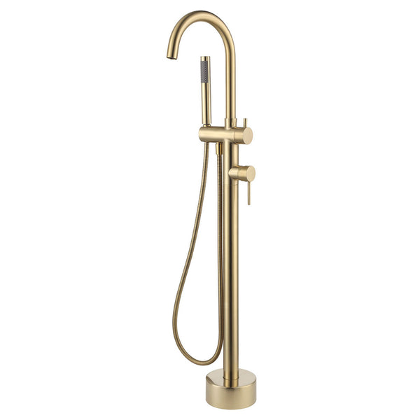Pacifica Free Standing Floor Mixer Bath Spout & Hand Held Shower Combo - Brushed Gold